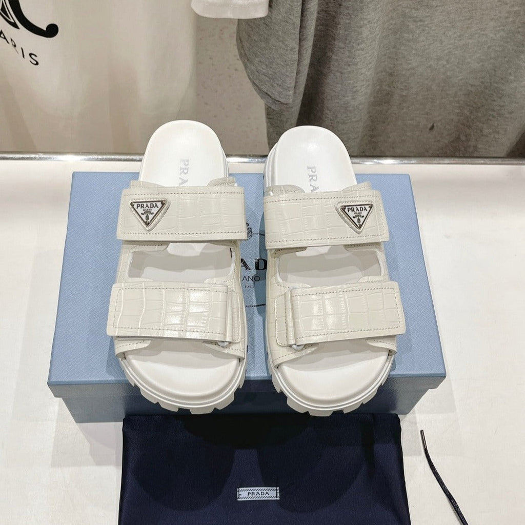 PRADA CROCODILE LEATHER MOTIF SANLS WHITE CALFSKIN