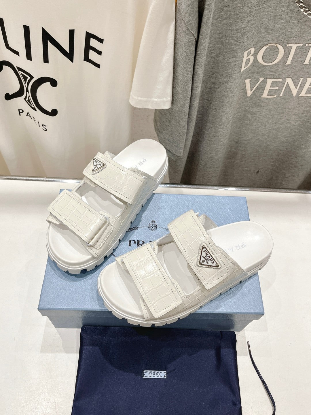 PRADA CROCODILE LEATHER MOTIF SANLS WHITE CALFSKIN