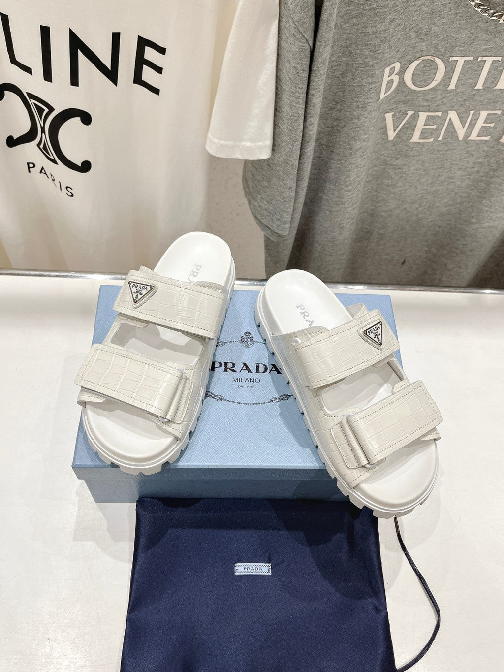 PRADA CROCODILE LEATHER MOTIF SANLS WHITE CALFSKIN