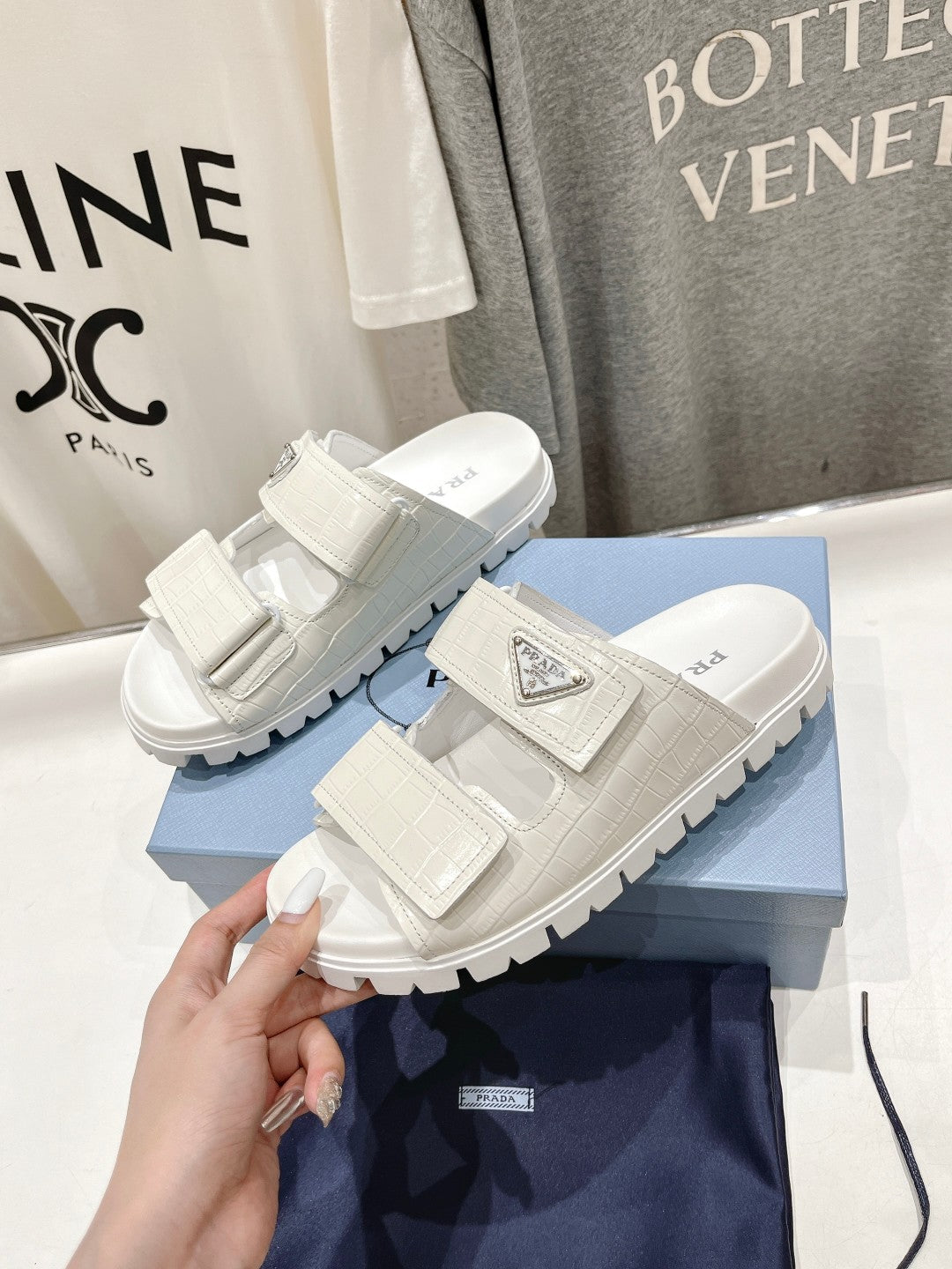 PRADA CROCODILE LEATHER MOTIF SANLS WHITE CALFSKIN