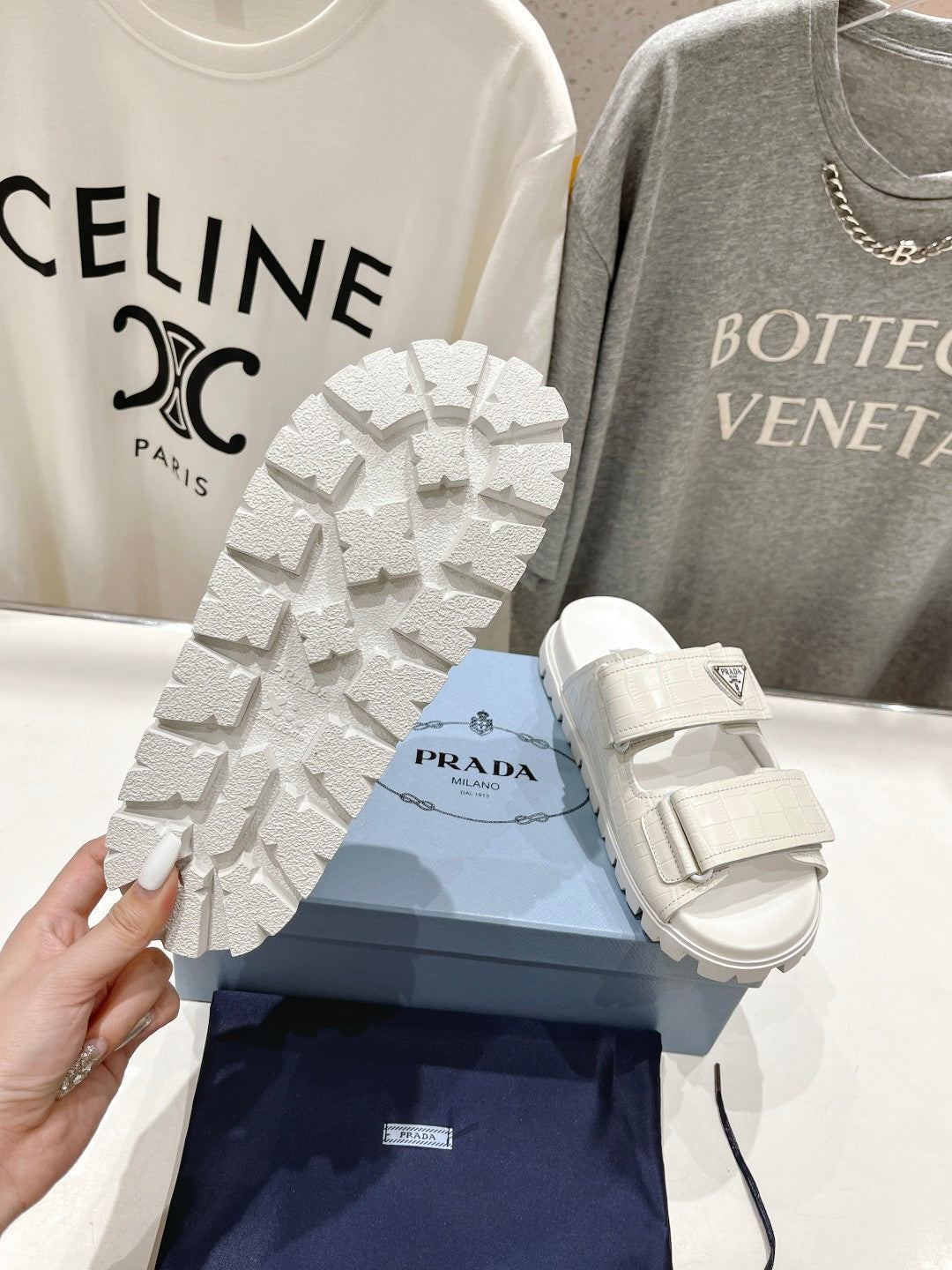 PRADA CROCODILE LEATHER MOTIF SANLS WHITE CALFSKIN