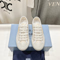 PRADA PRINTED COTTON SNEAKERS WHITE AND BEIGE CANVAS