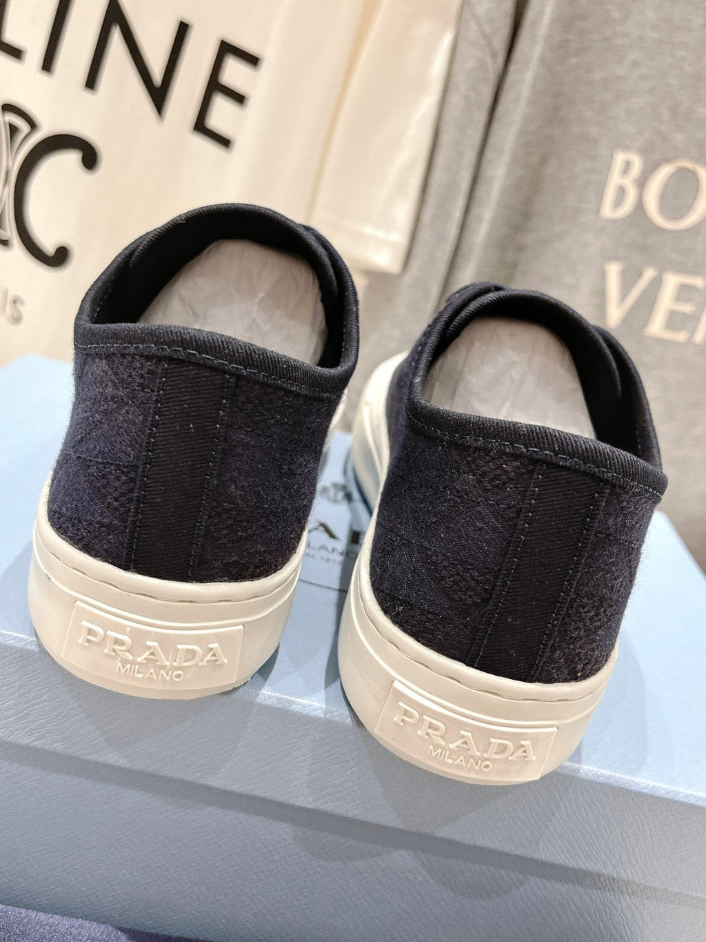 PRADA PRINTED COTTON SNEAKERS BALTIC BLUE CANVAS