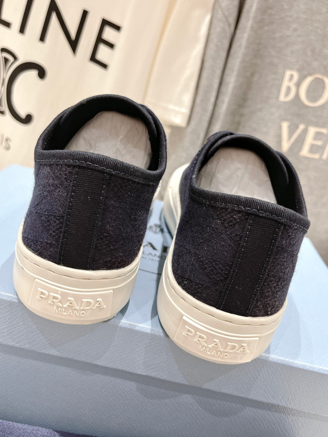 PRADA PRINTED COTTON SNEAKERS BALTIC BLUE CANVAS
