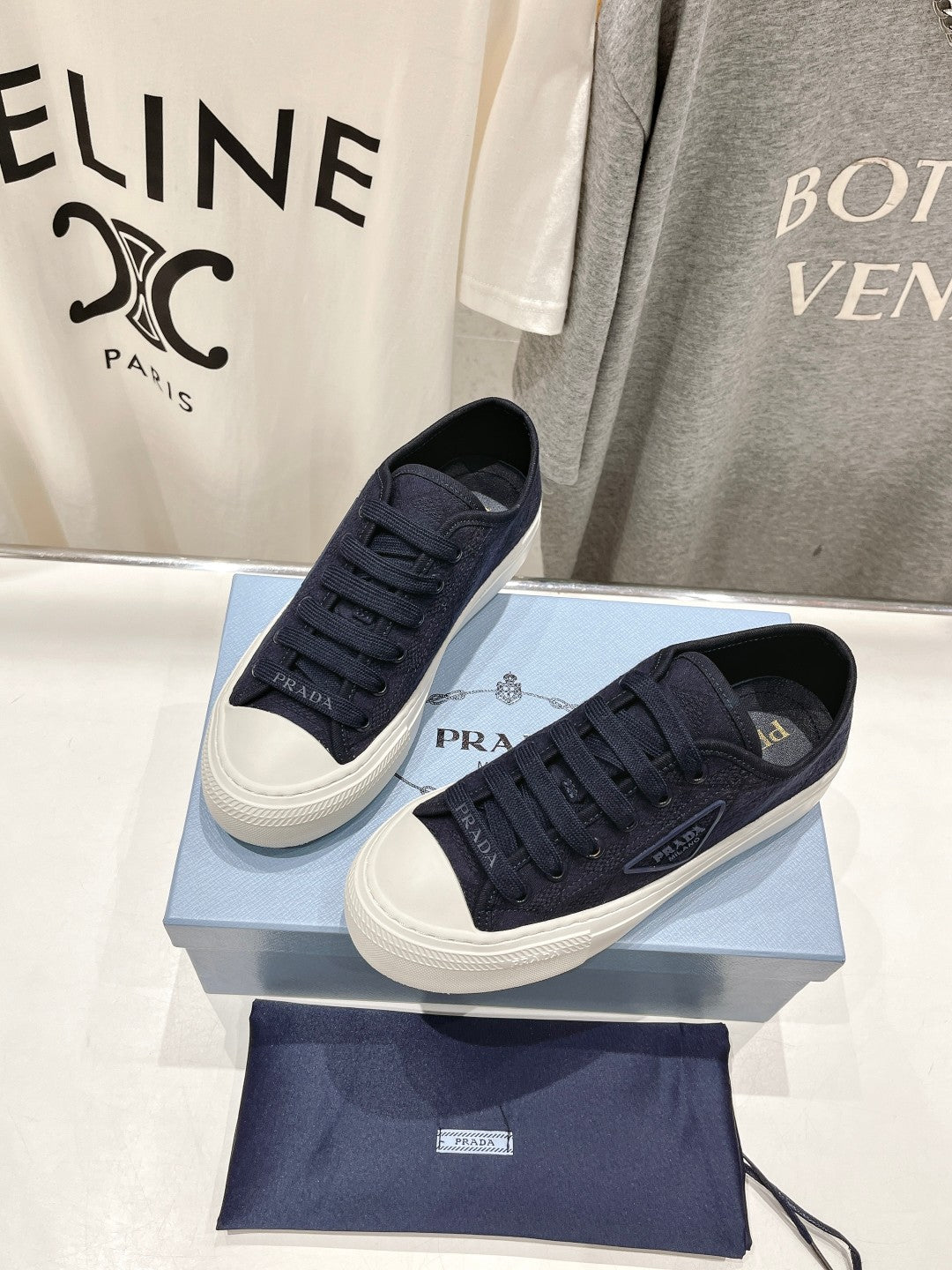 PRADA PRINTED COTTON SNEAKERS BALTIC BLUE CANVAS