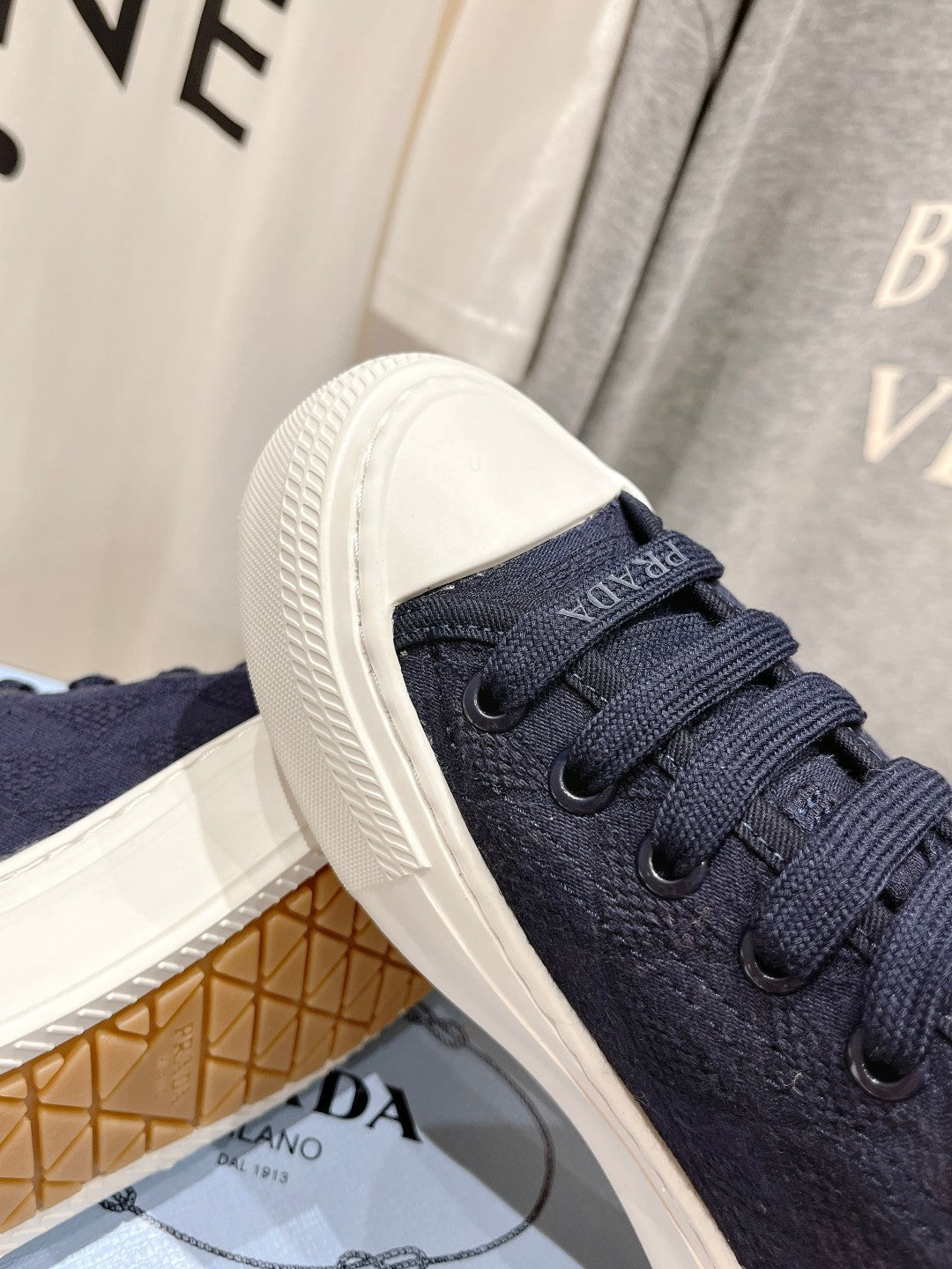 PRADA PRINTED COTTON SNEAKERS BALTIC BLUE CANVAS