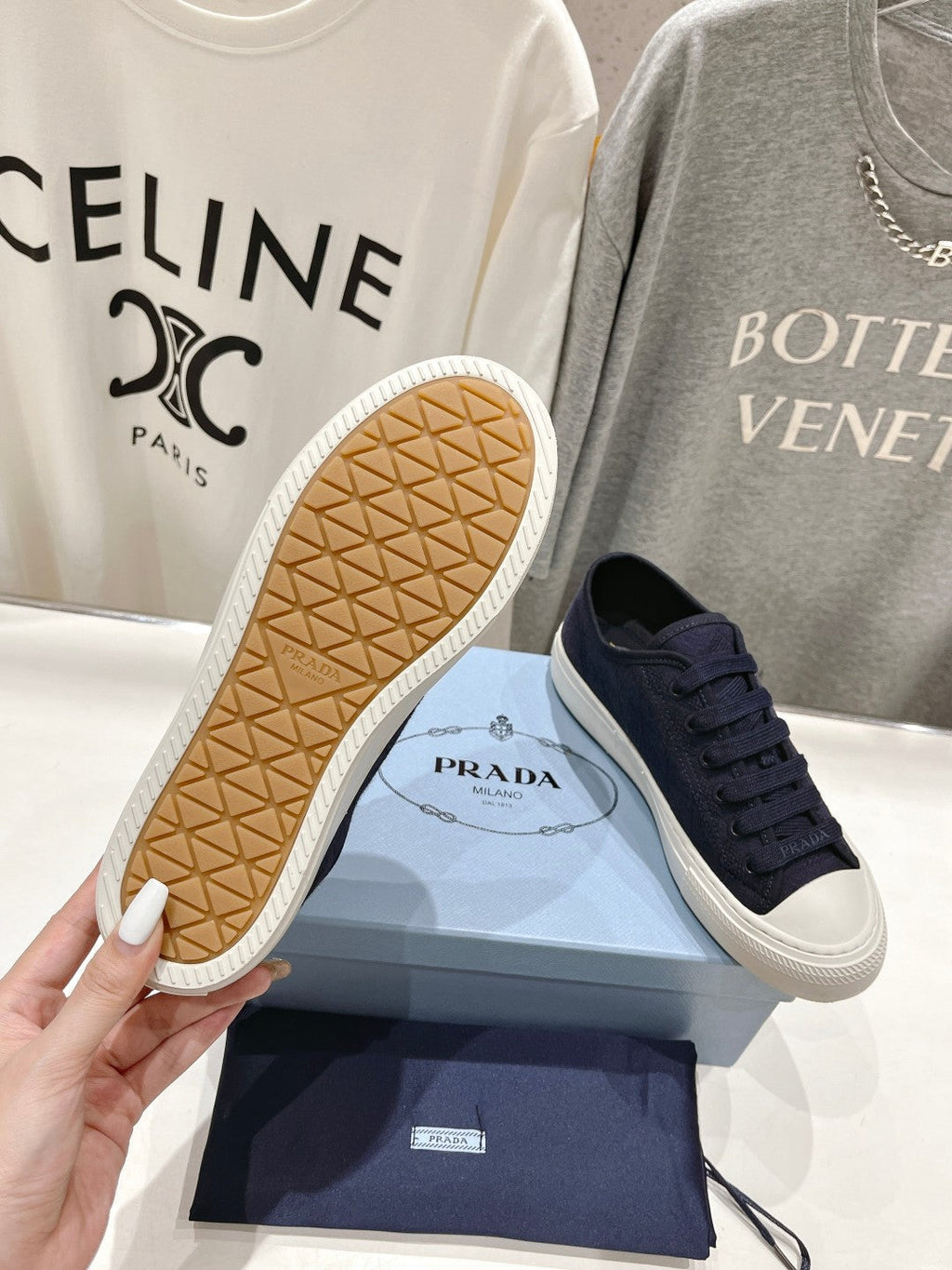 PRADA PRINTED COTTON SNEAKERS BALTIC BLUE CANVAS