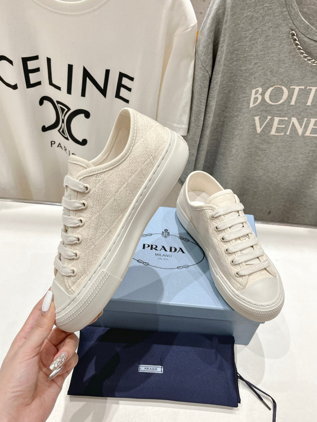 PRADA PRINTED COTTON SNEAKERS WHITE CANVAS