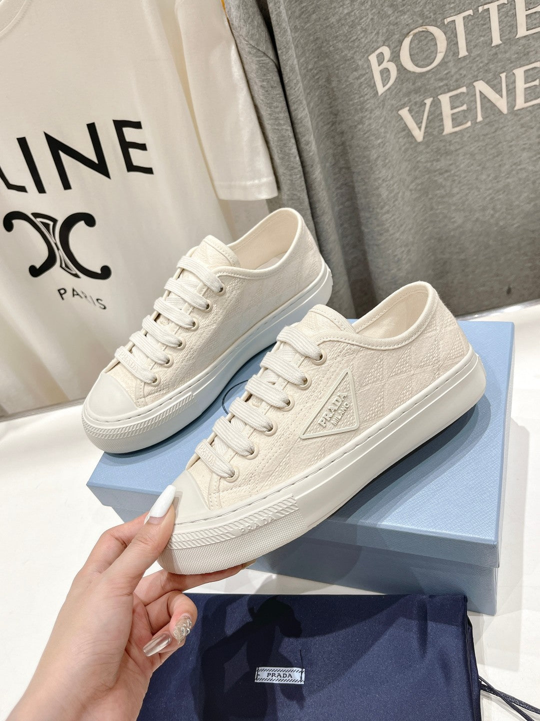 PRADA PRINTED COTTON SNEAKERS WHITE CANVAS