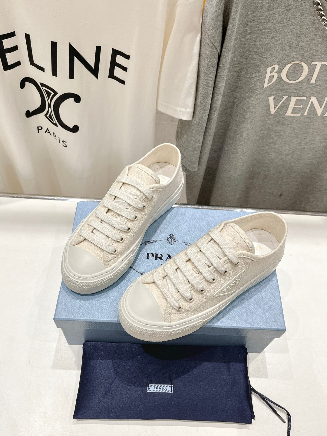 PRADA PRINTED COTTON SNEAKERS WHITE CANVAS