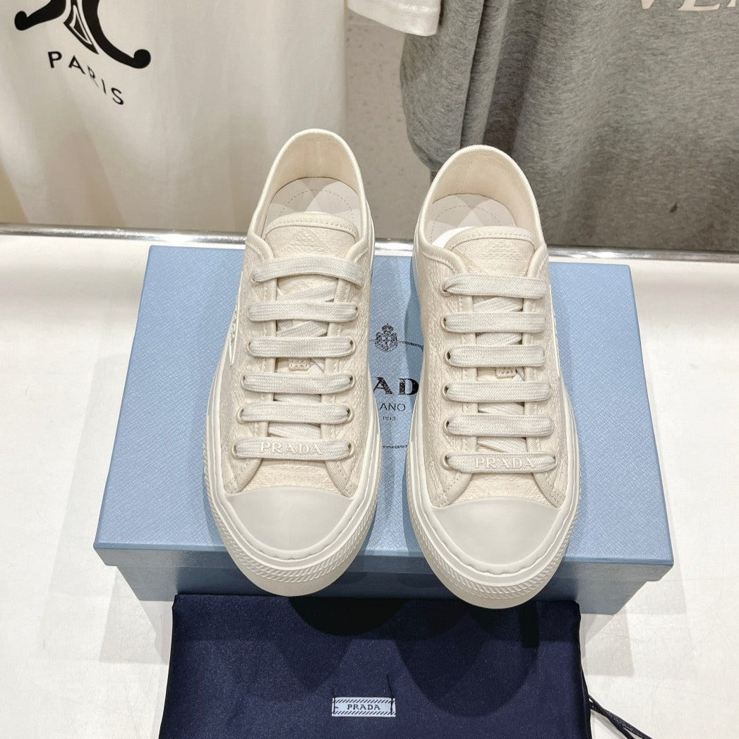PRADA PRINTED COTTON SNEAKERS WHITE CANVAS