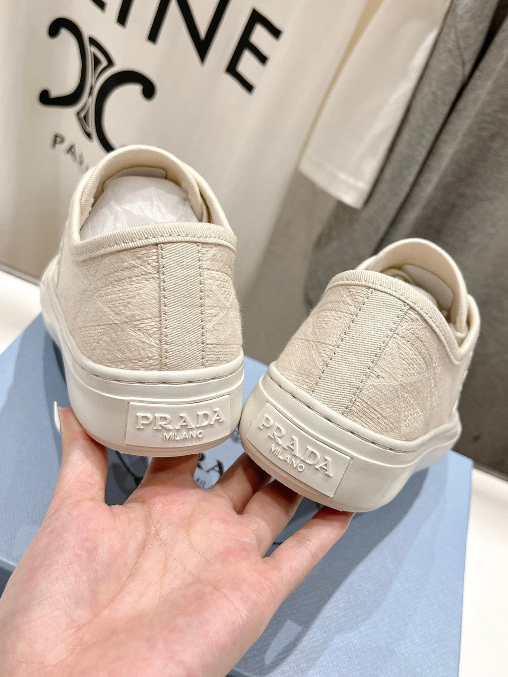 PRADA PRINTED COTTON SNEAKERS WHITE CANVAS