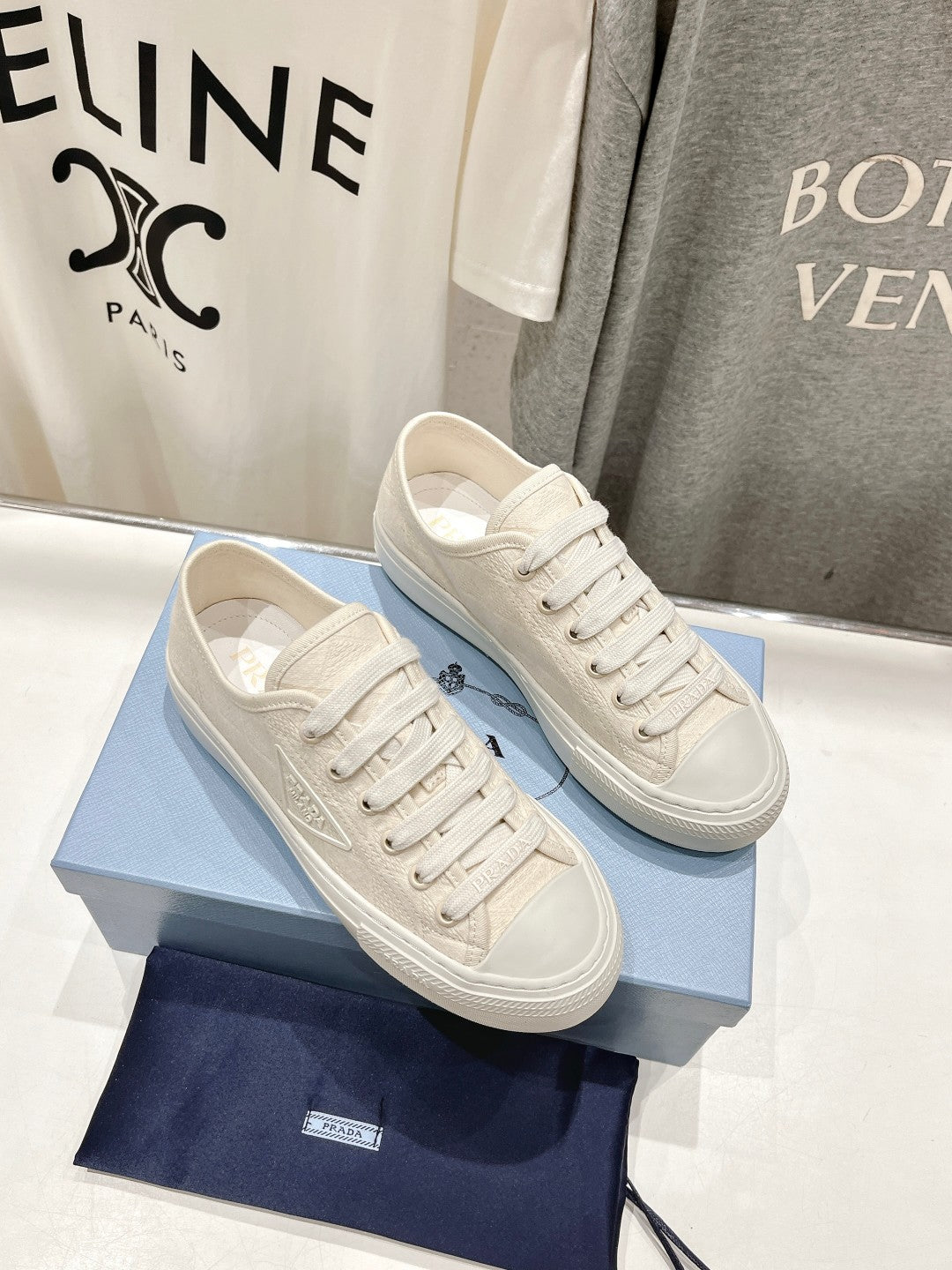 PRADA PRINTED COTTON SNEAKERS WHITE CANVAS