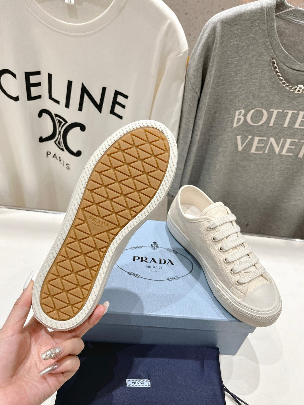 PRADA PRINTED COTTON SNEAKERS WHITE CANVAS