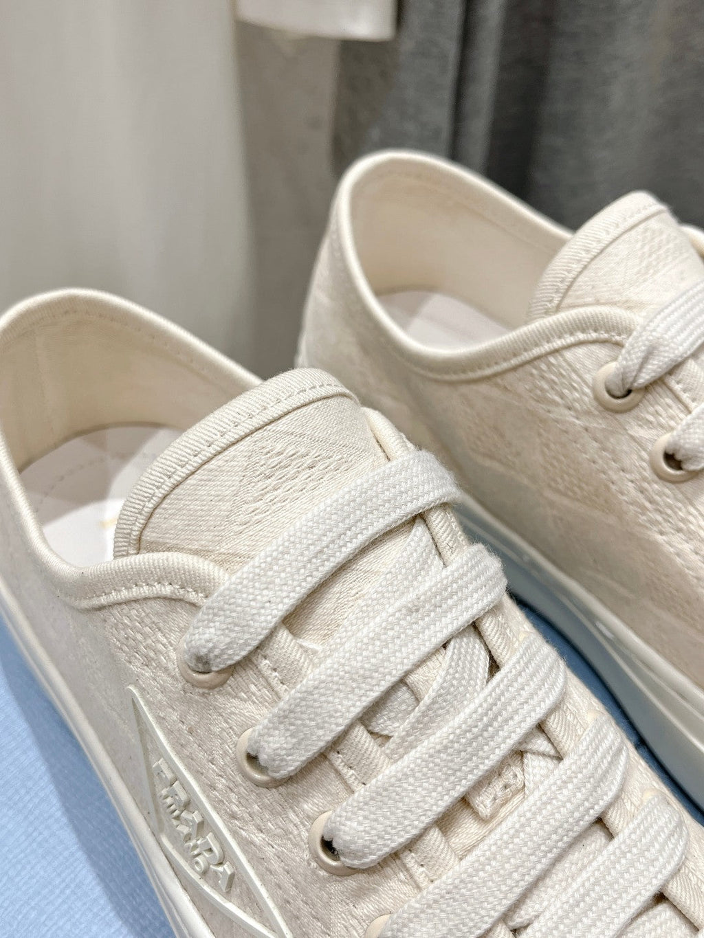 PRADA PRINTED COTTON SNEAKERS WHITE CANVAS