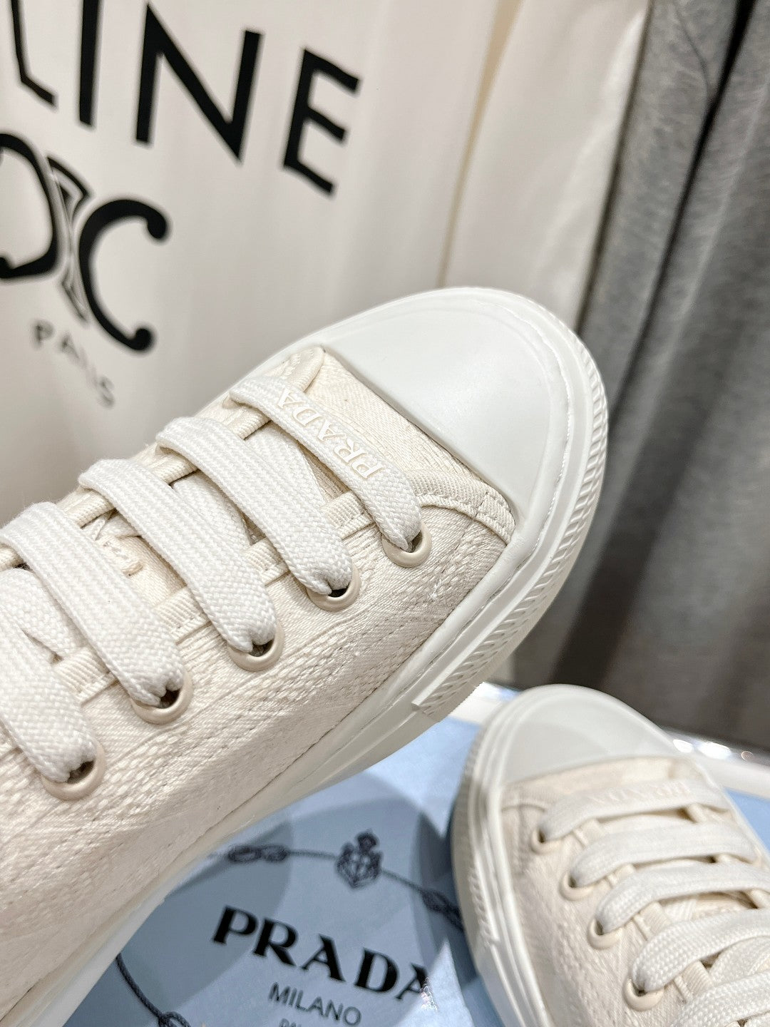 PRADA PRINTED COTTON SNEAKERS WHITE CANVAS