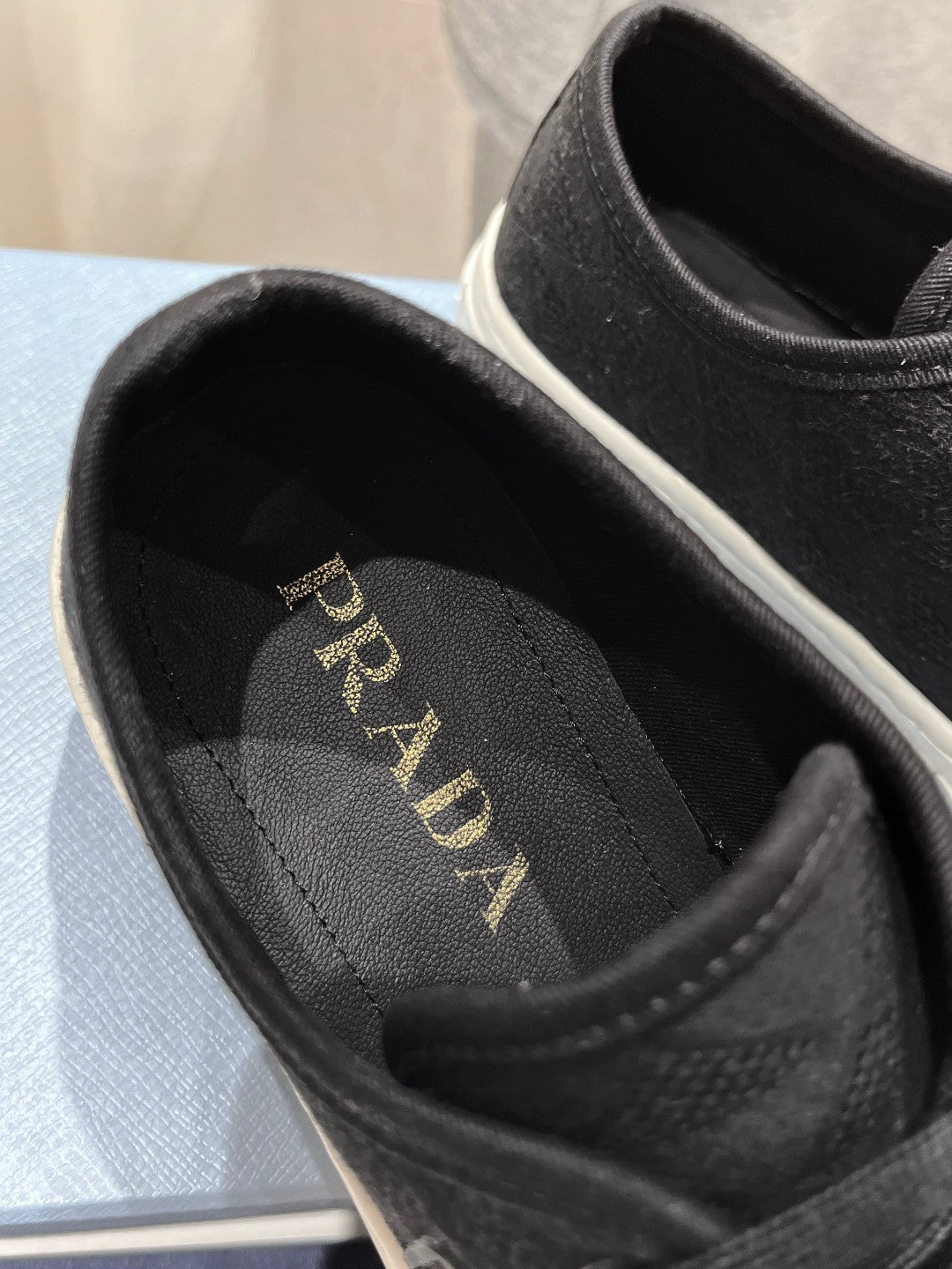 PRADA PRINTED COTTON SNEAKERS BLACK AND WHITE CANVAS