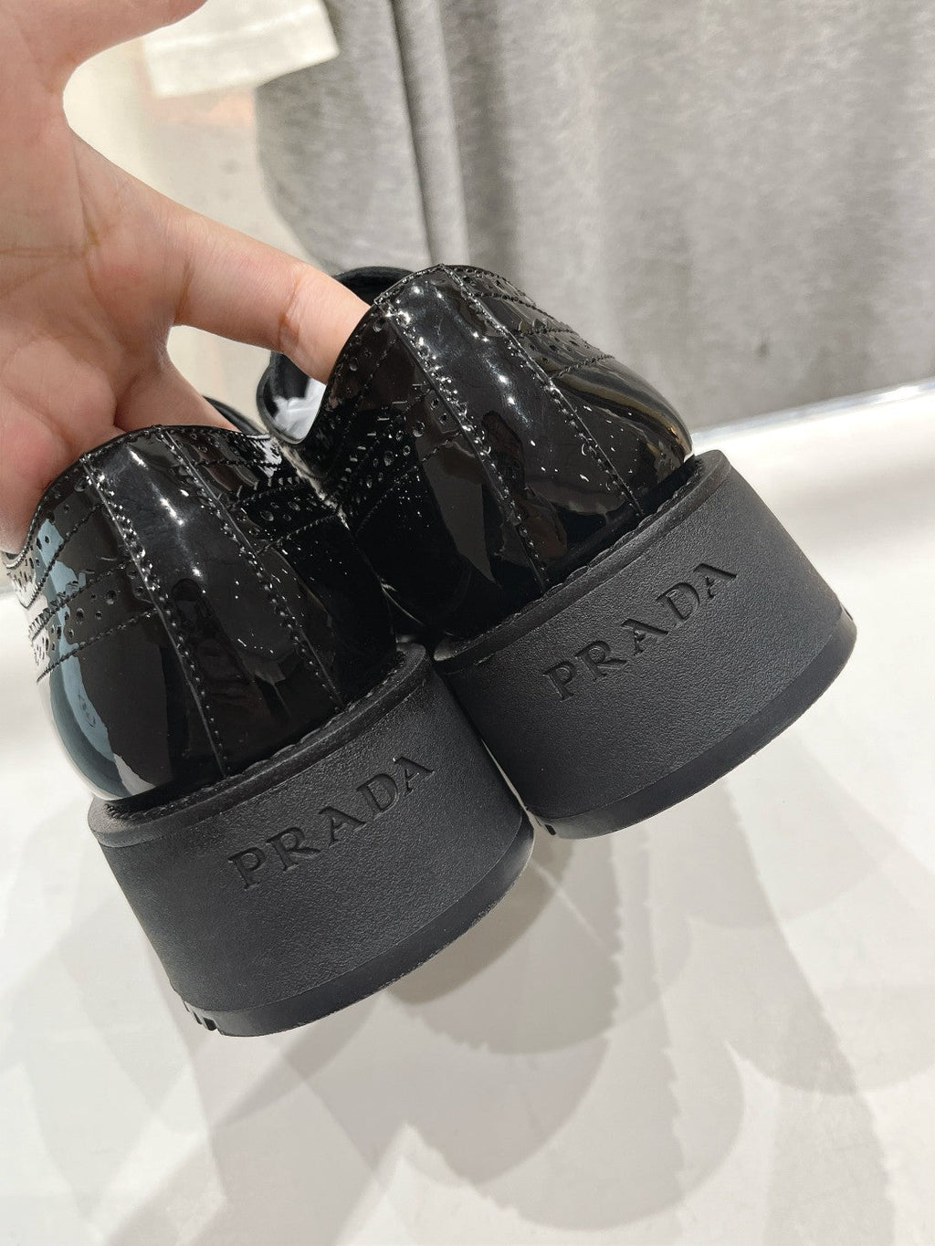 PRADA BRUSHED LEATHER DERBY SHOES GLOSSY BLACK