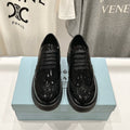 PRADA BRUSHED LEATHER DERBY SHOES GLOSSY BLACK