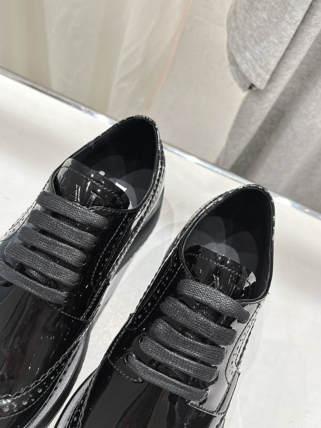 PRADA BRUSHED LEATHER DERBY SHOES GLOSSY BLACK