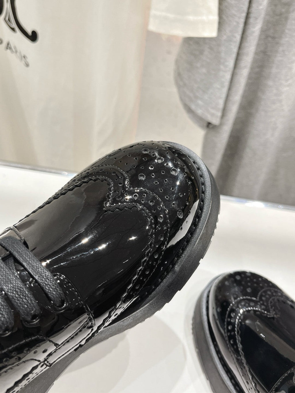 PRADA BRUSHED LEATHER DERBY SHOES GLOSSY BLACK