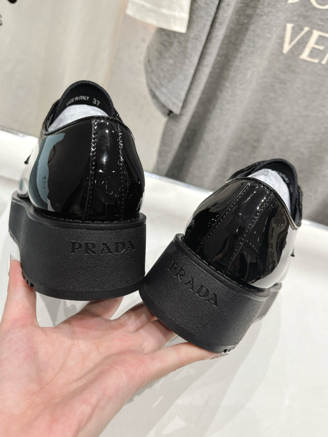 PRADA BRUSHED LEATHER LOAFERS GLOSSY BLACK
