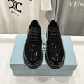 PRADA BRUSHED LEATHER LOAFERS GLOSSY BLACK