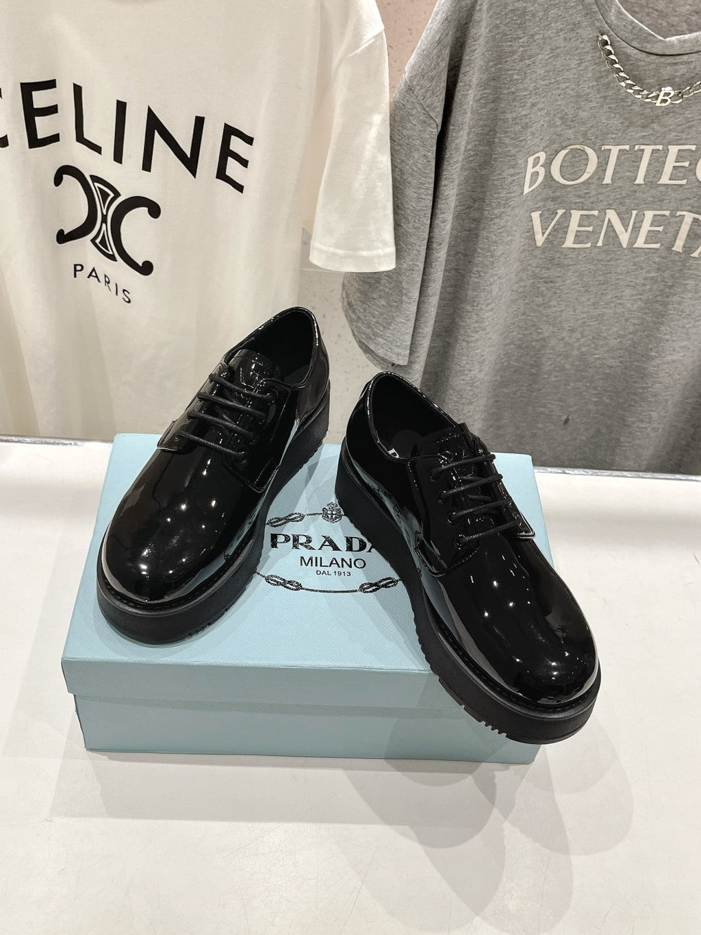 PRADA BRUSHED LEATHER LOAFERS GLOSSY BLACK