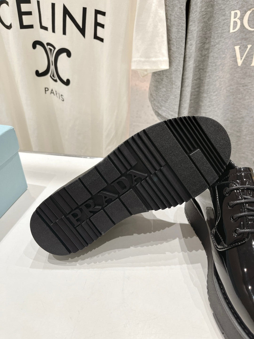 PRADA BRUSHED LEATHER LOAFERS GLOSSY BLACK