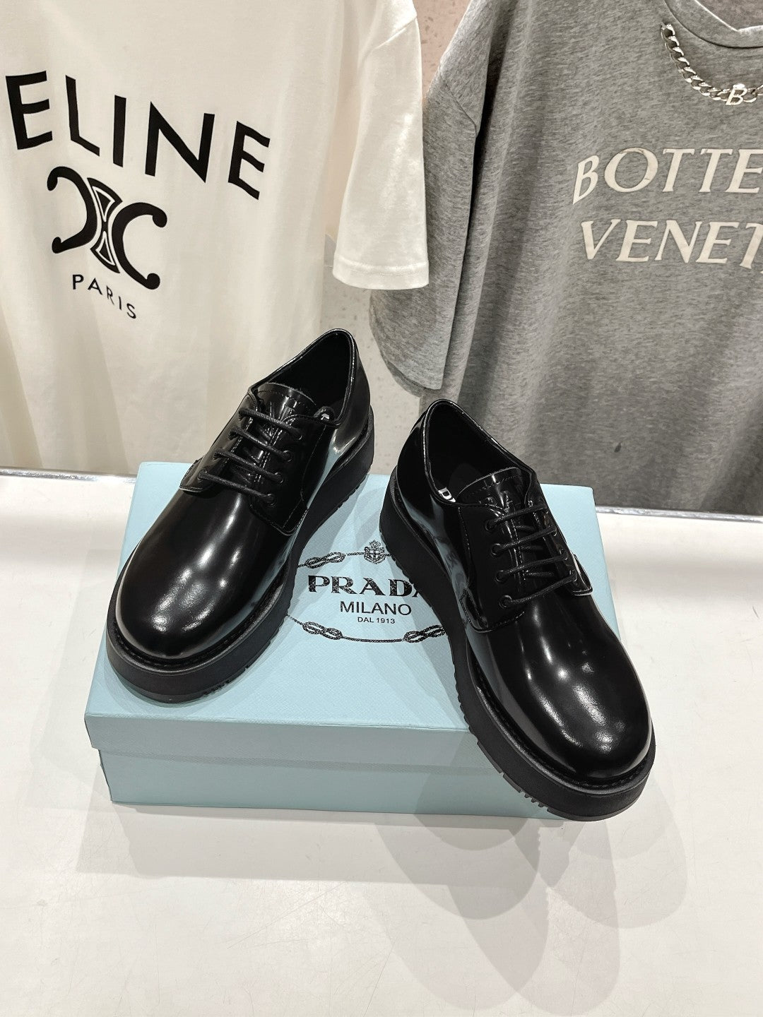 PRADA BRUSHED LEATHER LOAFERS JET-BLACK