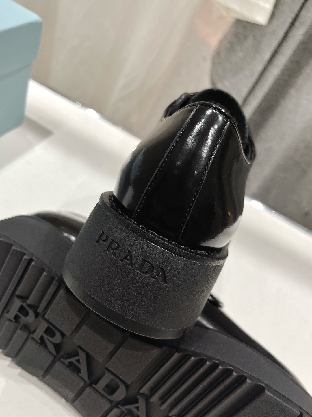 PRADA BRUSHED LEATHER LOAFERS JET-BLACK