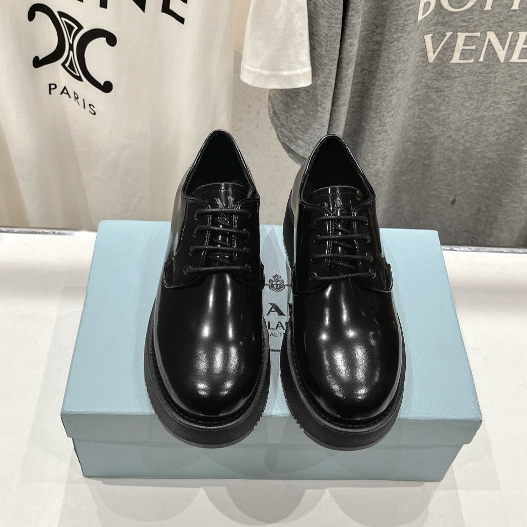 PRADA BRUSHED LEATHER LOAFERS JET-BLACK