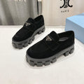 PRADA MONOLITH LOAFERS IN BLACK SUEDE