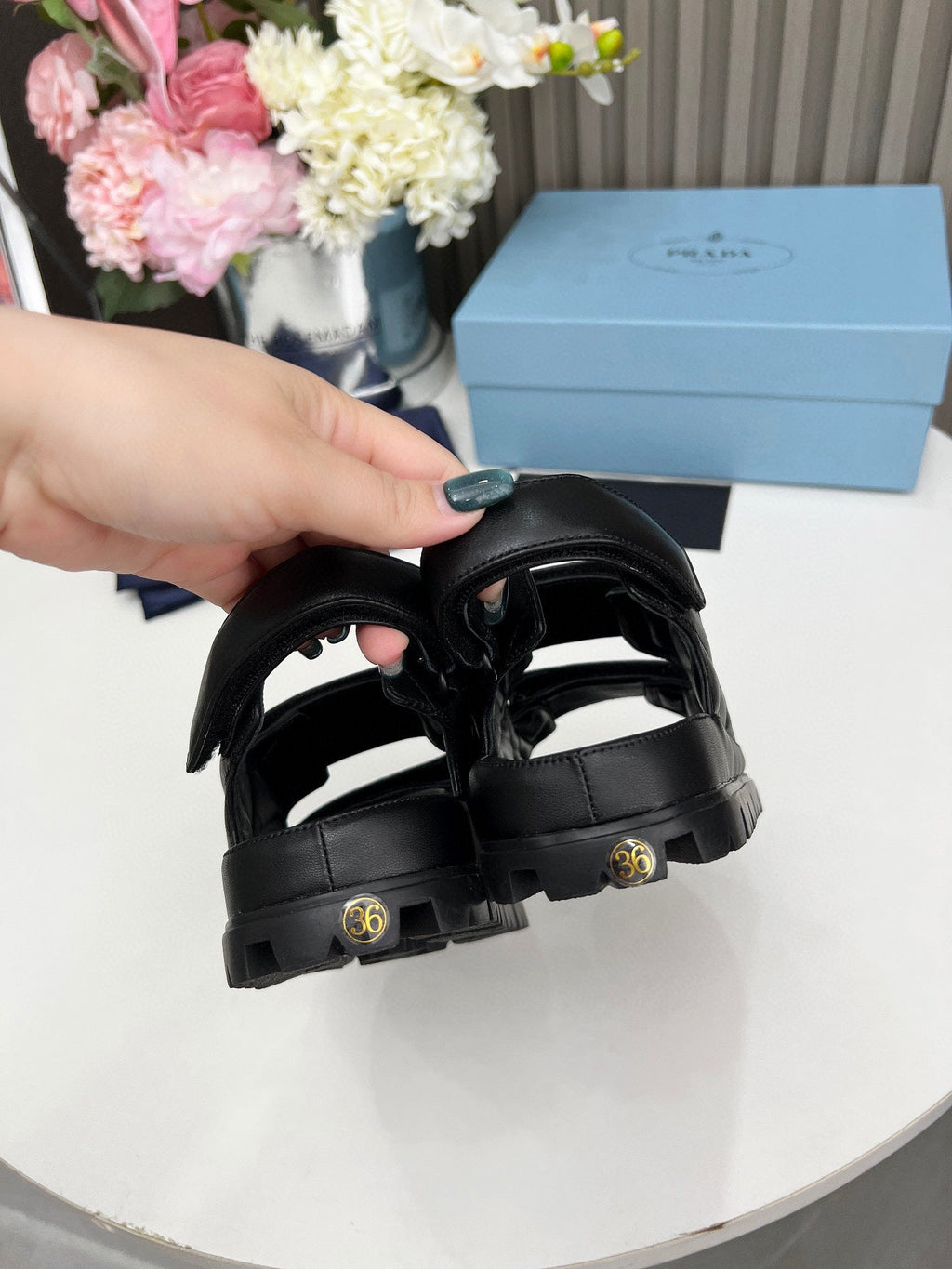 PRADA pra dad sandal black calfskin